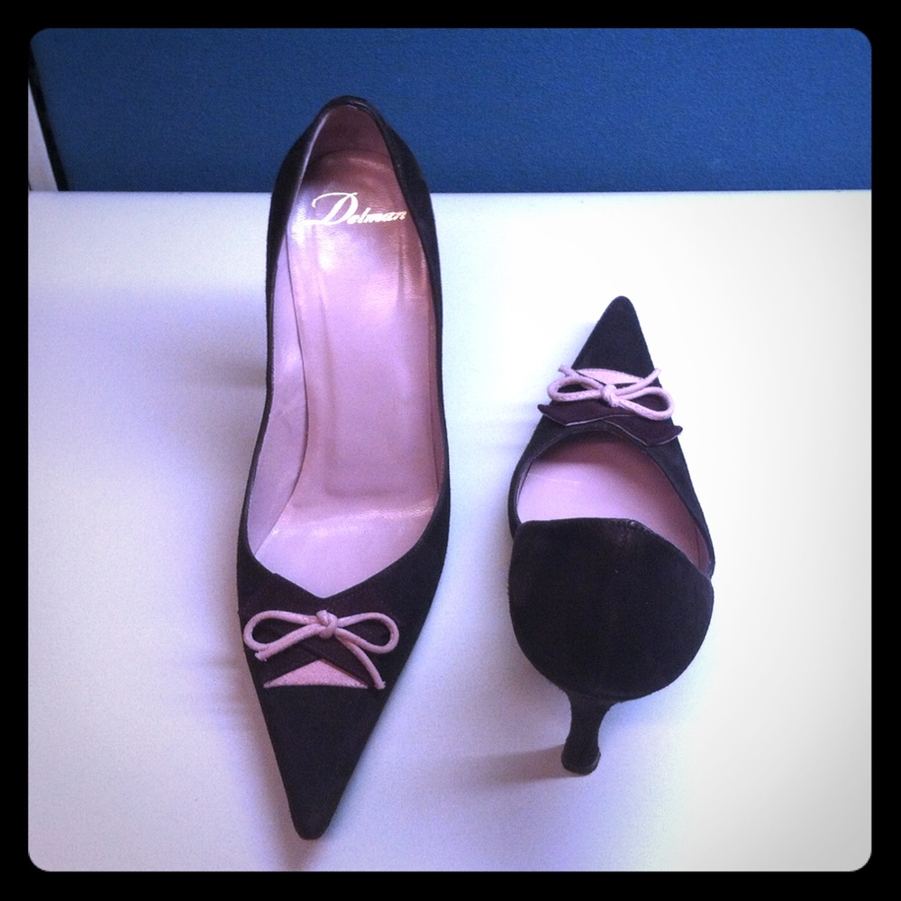 Delman Black Heels with Pink Bow